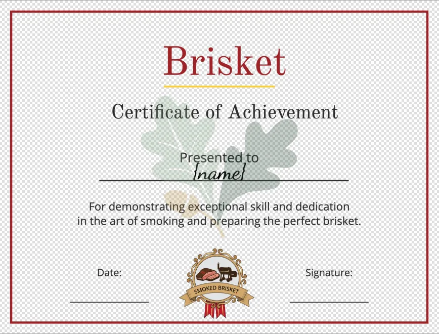 BBQ Brisket achievement certificate