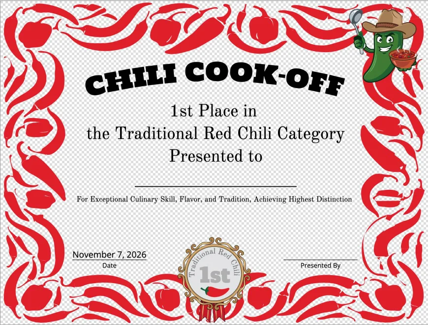 Traditional Red Chili cook-off certificate