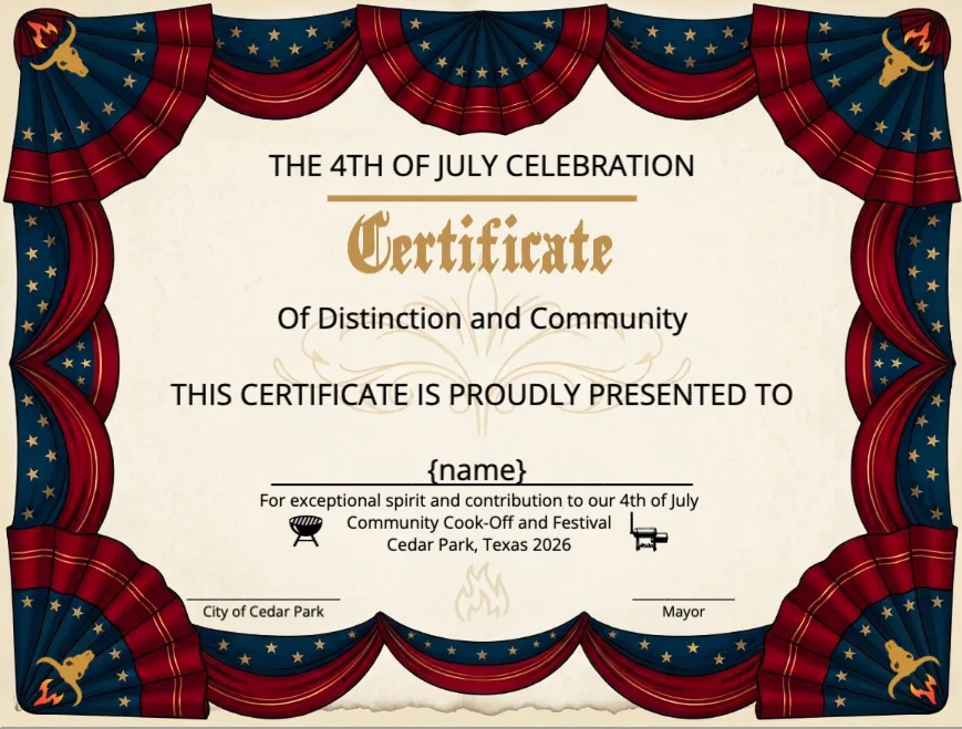 Patriotic community contributions certificate